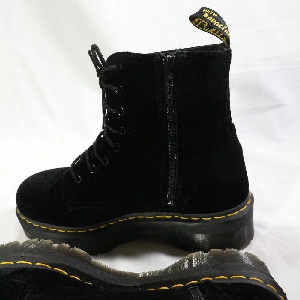DR MARTEN'S Jadon Black Velvet Platform Zip/Lace Up Boots 12 US Wmn 11 US Men - Picture 11 of 14